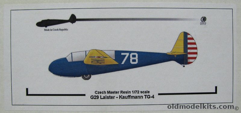 Czech Model 1/72 Laister-Kauffman TG-4 - US Army Glider Branch Engineering and Experimental Unit Wilmington OH / Civil Registration Southern Museum of Flight / Civil Silent Wings Museum Lubbock Texas / USAAF  Southwest Soaring Museum New Mexico, G29 plastic model kit